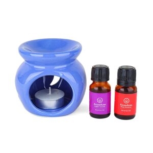 Asian Aura Aroma Diffuser Handcrafted Ceramic Electric Round Shaped Aroma Oil Burner for Home with Aroma Oils (English Lavender & Rosy Romance